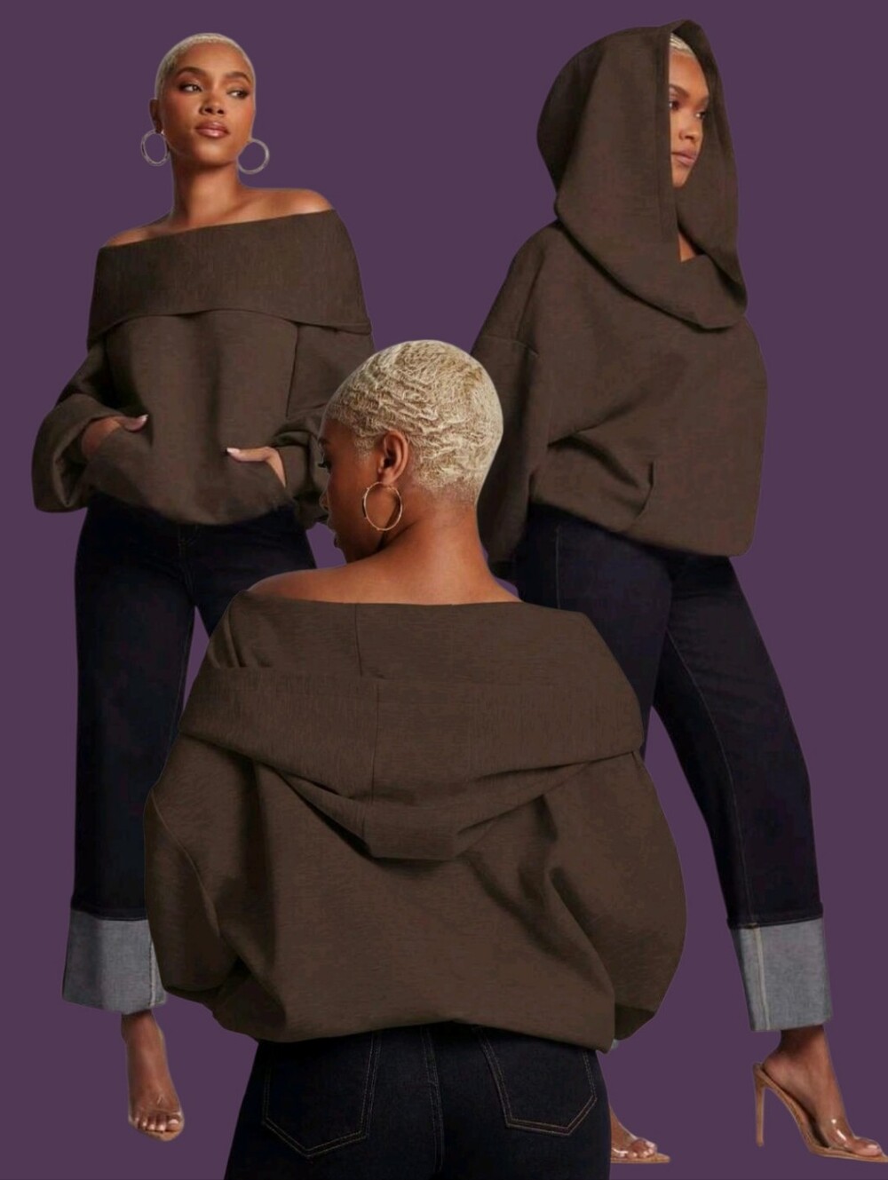 Oversized Hooded Top ▪︎ Chocolate ▪︎ LG - Picture 2 of 11